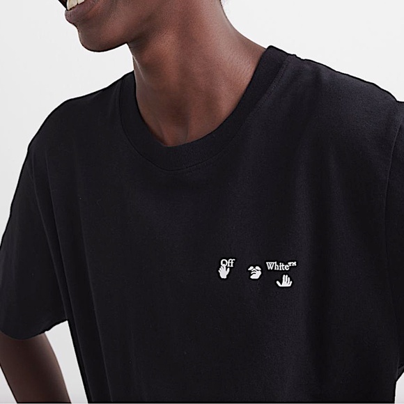 OFF-WHITE Black Crewneck T-shirt In Black White - Picture 1 of 11